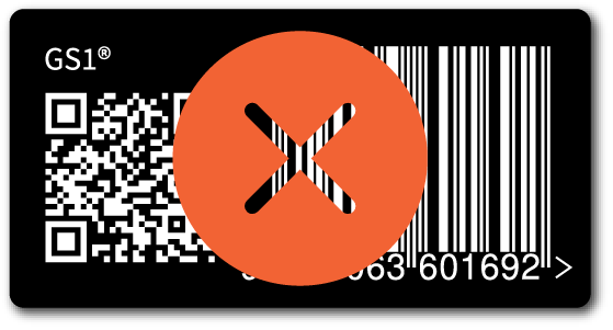 Example of reversed colours: white QR Code and EAN-13 on black background